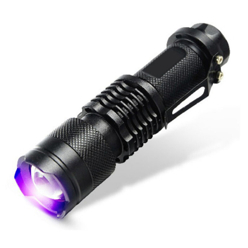 Lanterna de led uv sk68 com zoom, luz violeta 14500 lm, foco ajustável, 3 modos de luz, lâmpada usada por pilhas aa ou