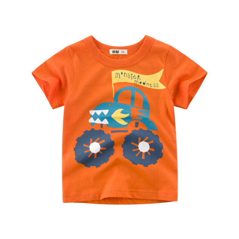 T-shirt en coton pour garçons et filles de 2 à 10 ans, avec dessin animé imprimé, pour transport, à la mode, été