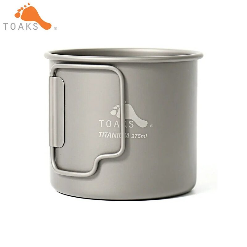 TOAKS-taza de titanio puro 375 ultraligera versión 0,3mm, taza para acampar al aire libre, utensilios de cocina con mango plegable, pero sin tapa, 375ml, 49g
