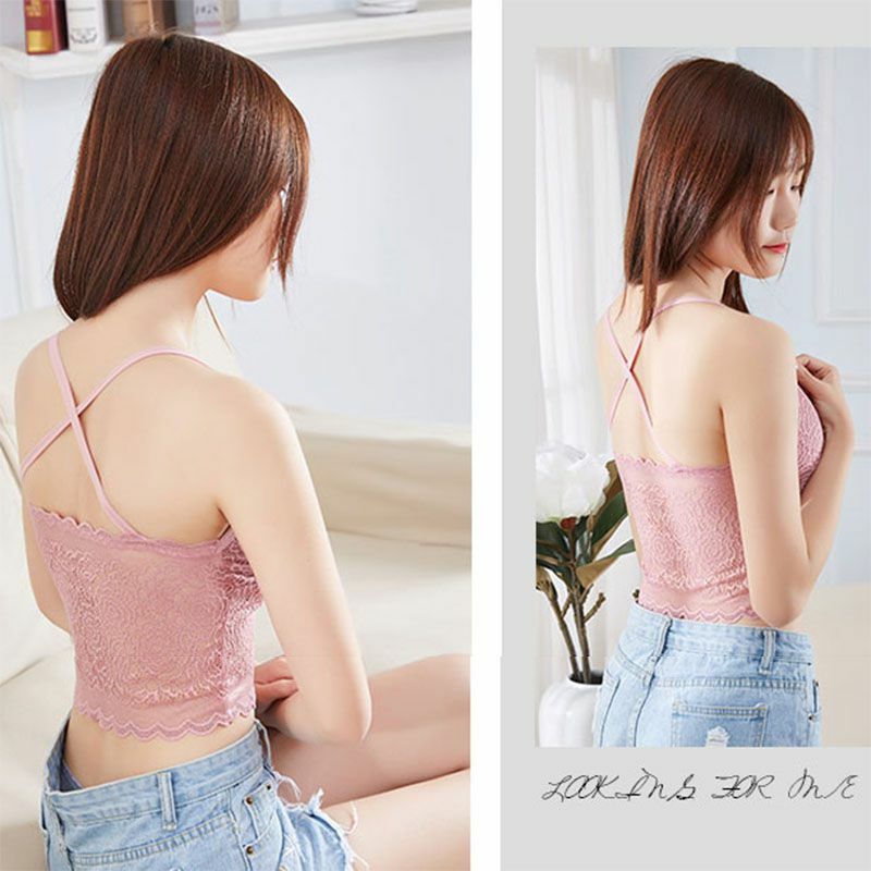 Women Beauty Padded Back Bra Lace Tube Top Underwear Sexy Lace Bottoming Camisole
