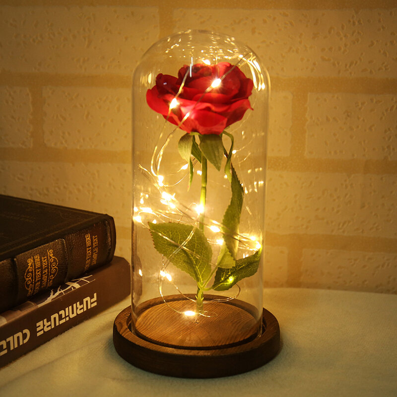 Rose conservée la Belle et la bête dans un dôme de verre, rouge, cadeau romantique spécial, livraison directe