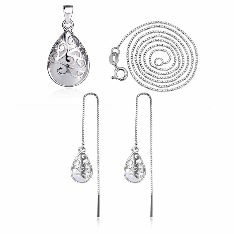 Женский комплект украшений с опалом ANENJERY, серебристого цвета с лунным камнем, тотемное ожерелье + серьги