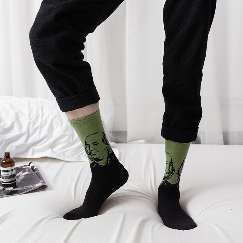 Meias de algodão gola redonda, meias masculinas design de skate com estampa 3d em 5 estilos casual meias engraçadas presidente da américa
