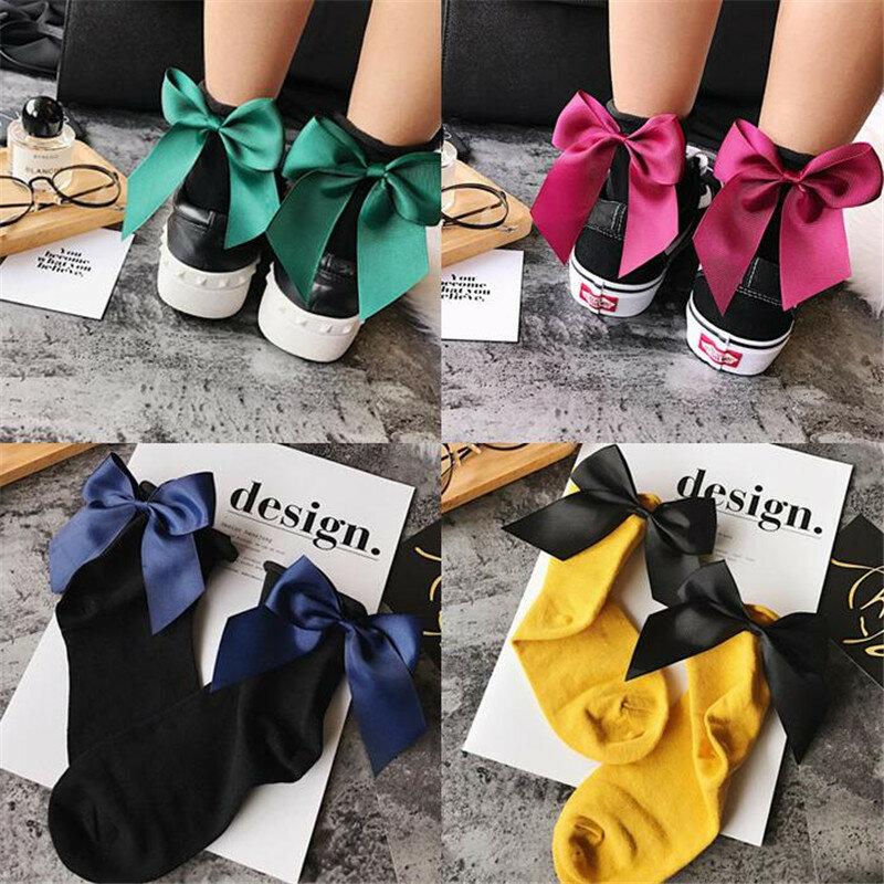 Fashion Women Cotton Socks With Big Bow Colorful Casual Kawaii Knot Socks Girl Cute BowKnot Chausette Femme Funny Ankle Socks