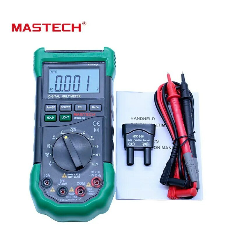 MASTECH-multímetro Digital MS8268, protección de rango automático, amperímetro CA/CC, voltímetro, Ohm, frecuencia, Detector de diodo eléctrico