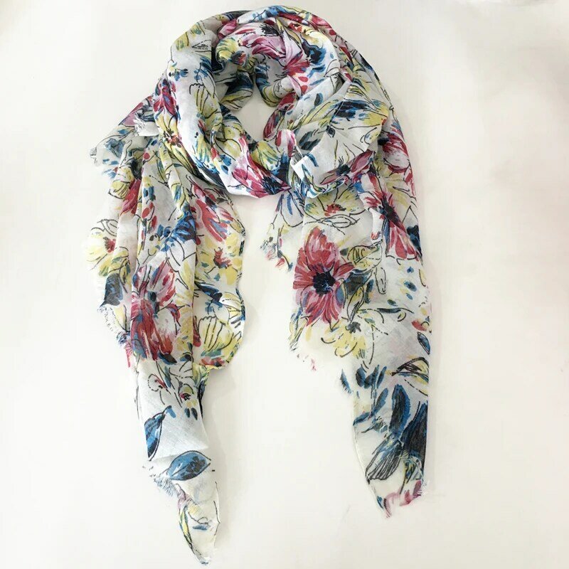 2019 New Fashion Spring Women Polyester Scarf Flowers Tassel Long Scarf Summer Beach Scarves And Wrap 180*80cm