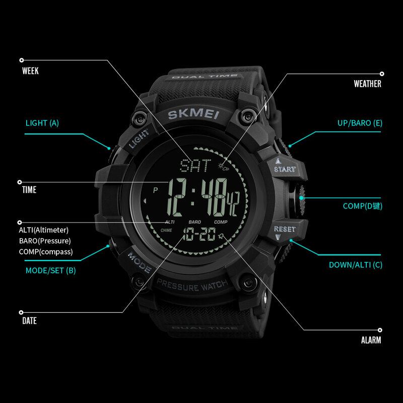 SKMEI męskie sportowe zegarki moda męska cyfrowy zegarek barometr wysokościomierz kompas temperatura pogoda elektroniczne luksusowe zegarki męskie