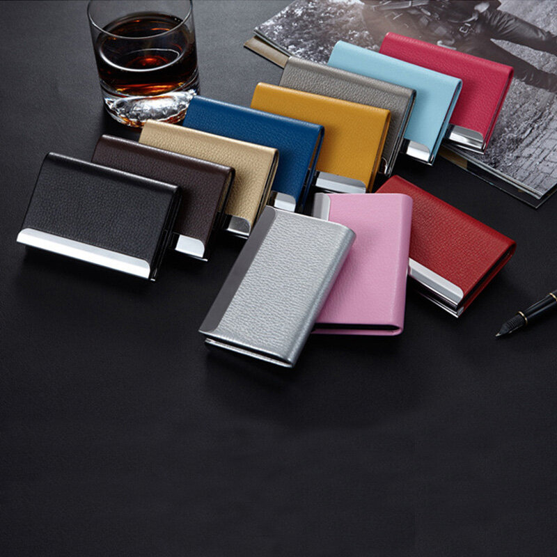 Business Unisex Magnetic Card Holder aluminium PU Leather 2019 Card Bank Cases kieszonkowe etui na uchwyt nazwa pudełka karty papierośnica