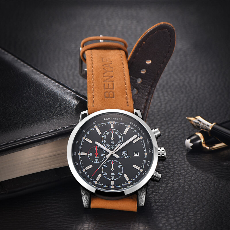 Benyar moda esporte cronógrafo mens relógios top marca de luxo relógio de quartzo reloj hombre saat relógio masculino hora relogio masculino