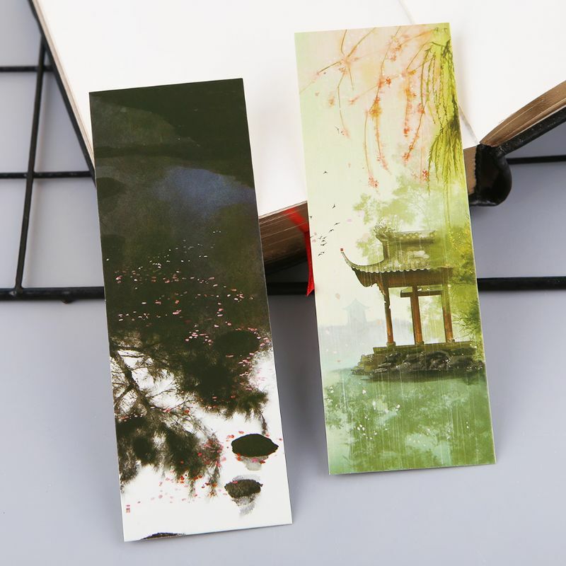 30pcs Creative Chinese Style Paper Bookmarks Painting Cards  Retro Beautiful Boxed Bookmark Commemorative Gifts