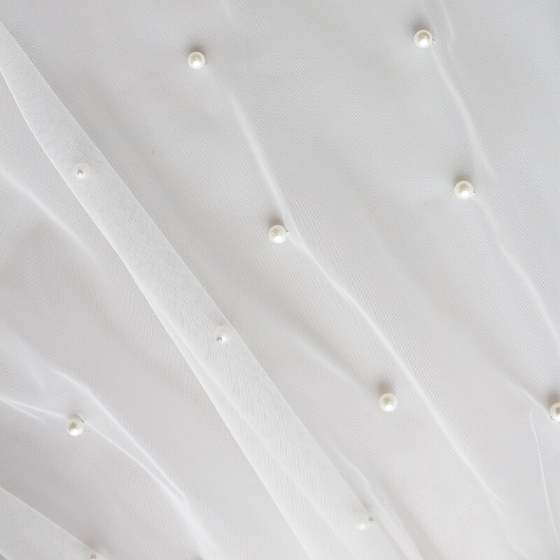 JaneVini 2019 de lujo de una capa de capilla de boda de velos de perlas de tul blanco velos de novia con peine de borde cortado accesorios de boda