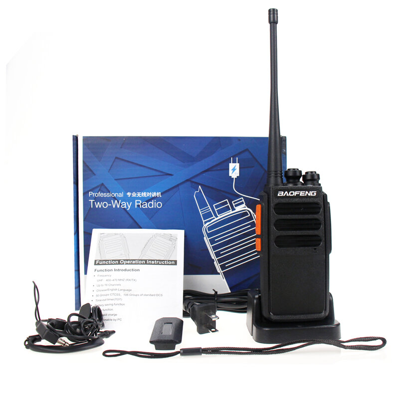 Baofeng-rádio de comunicação 2 peças, walkie talkie bidirecional, 5w, uhf, 400-470mhz, portátil, 16 canais, fm, transmissor, intercomunicador, walkie talkie