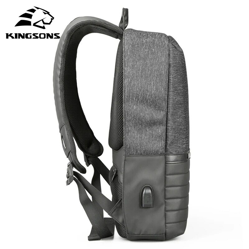 Kingsons – sac à dos pour ordinateur portable 15 pouces, avec chargeur USB, Anti-vol, de voyage, d'école, étanche, pour hommes, Mochila
