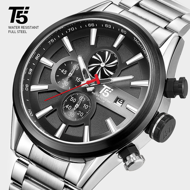 T5-Reloj de pulsera deportivo para hombre, cronógrafo de cuarzo, militar, resistente al agua, de marca de lujo, color oro rosa