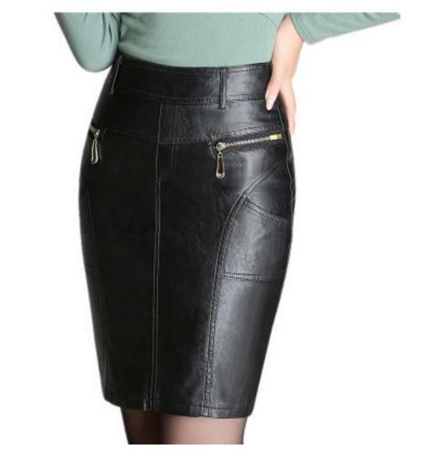 Faldas de tubo de cuero Pu para mujer, faldas de cintura alta M/4XL, con cremallera negra, informal, primavera y otoño, K570, 2022