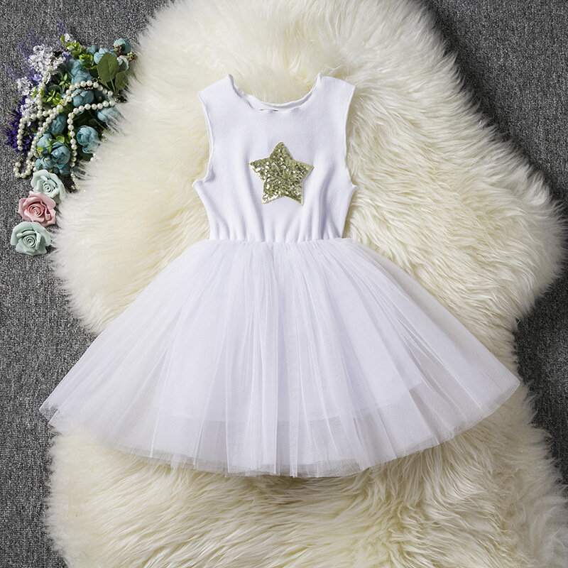 2019 夏新女の子のドレススターレースステッチドレス綿ノースリーブ子供のドレス子供のドレス夜会服