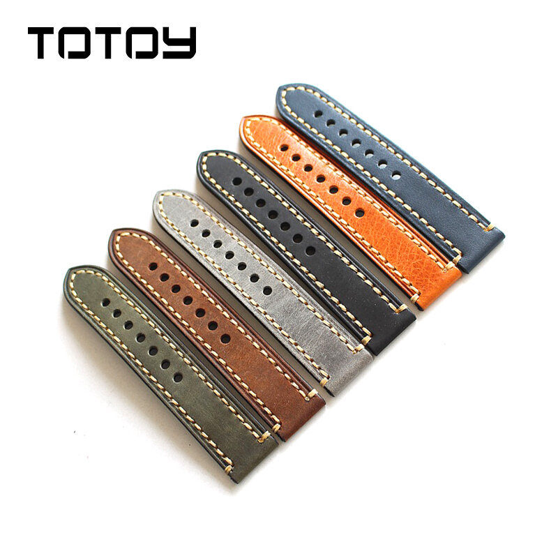TOTOY Italian Leather Leather Watchbands18 19 20MM 21MM 22MM 23MM 24MM 26MM Hand Stitched Leather  For PAM Men's Strap