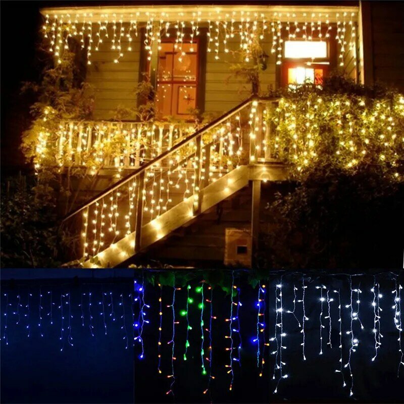새로운 LED 커튼 고드름 스트링 라이트 5m 96LED 크리스마스 트리 화환 LED 고장 크리스마스 파티 정원 무대 야외 장식 조명