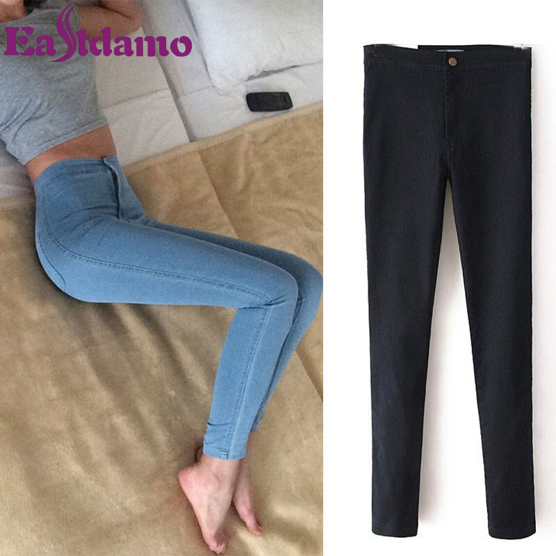 Eastdamo Dünne Jeans Für Frauen Dünne Hohe Taille Jeans Frau Blau Denim Bleistift Hosen Stretch Taille Frauen Jeans Hosen Plus größe