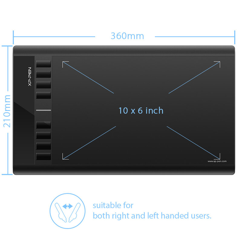 XPPen star03 gráfico desenho tablet 10x 6 polegada para iniciante com 8 chaves expressas e caneta p01 sem baterias e carregamento