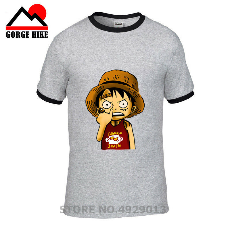 Camiseta masculina do logot de animação, camiseta dos homens do pirata king, camisetas masculinas de algodão, manga curta de verão, camisetas japonesas do anime