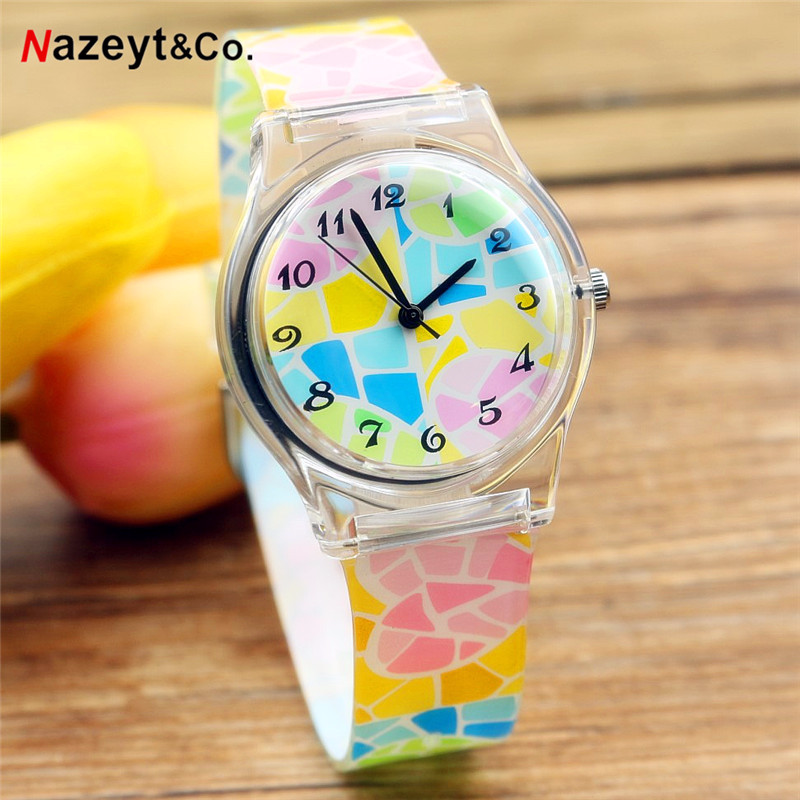 แฟชั่นและสาวน่ารักหัวใจวุ้นนาฬิกาดอกไม้ที่มีสีสันกันน้ำเด็กนาฬิกาข้อมือ