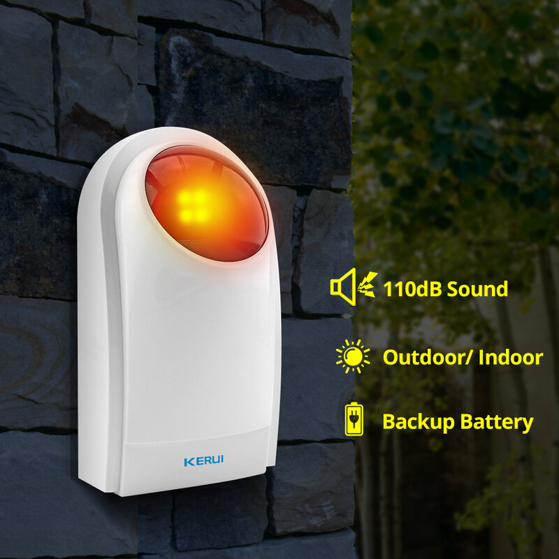 KERUI – système d'alarme de sécurité domestique sans fil, haute qualité, 120dB 433MHz J008, capteur de sirène clignotant, fonctionne pour l'intérieur, GSM