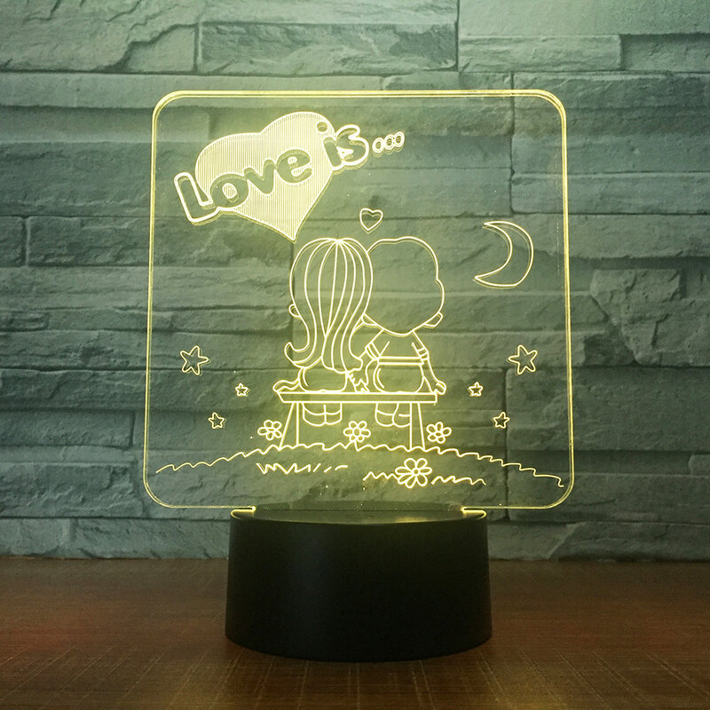 Cartoon Lovers Model 3D Night Light LED 7 Colors USB  Illusion Table Lamp For Home Wedding Party Decoration Creative Gift