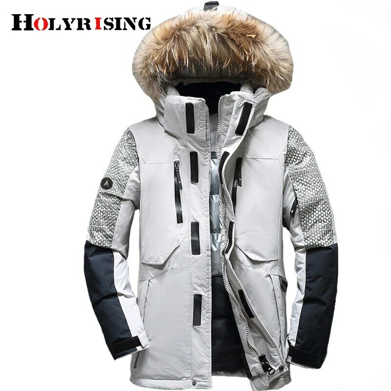 Holyrising-Chaqueta de plumón de pato para hombre, a la moda abrigo grueso con capucha, Patchwork, resistente al viento, impermeable, ropa de esquí 1845-5