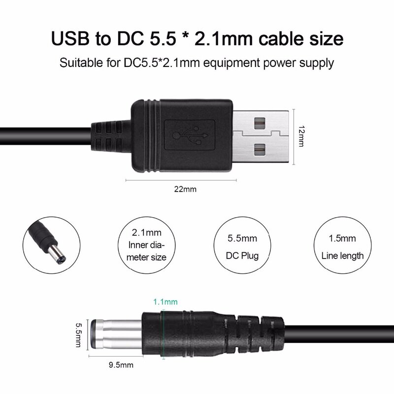 Universal usb para dc 5.5x2.1mm plug cabo de alimentação com 10 conectores para roteadores, mini ventiladores, alto-falantes, câmeras, smartphones, etc.