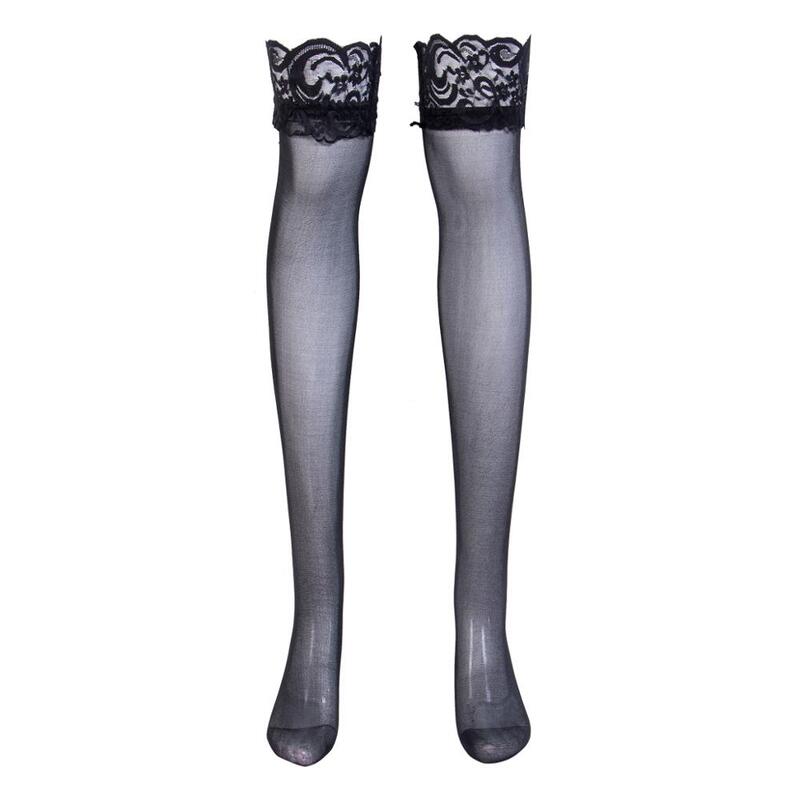 Hirigin-medias sexys transparentes de encaje para mujer, medias altas hasta el muslo, redes, calcetas para mujer, negro, blanco, rojo