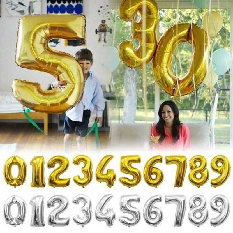 Воздушные шары в форме цифры, украшение для первого дня рождения, 30 цифр, золотые шары для детей, свадебные фигуры, праздничные шары 2020, 32 дюй...