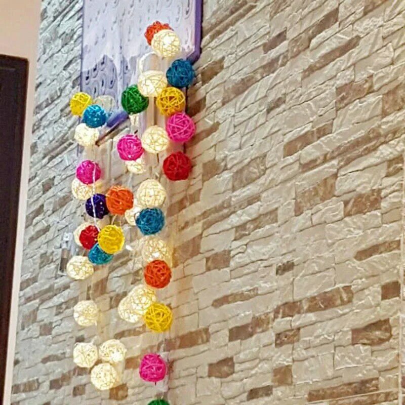 Guirnalda de luces Led de 2m para decoración del hogar, guirnalda de bolas de ratán de hadas, 20 Led, iluminación cálida para Festival de bodas