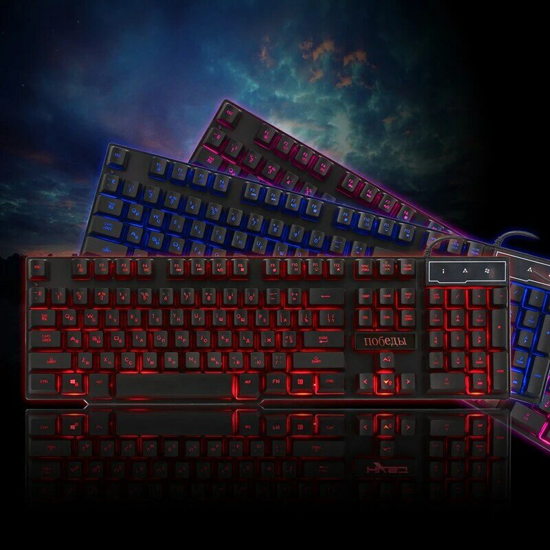 DBPOWER Russian/English Gaming Keyboard Suspended Keycaps 3 Backlight Switching Teclado Gamer with Similar Mechanical Touch Feel