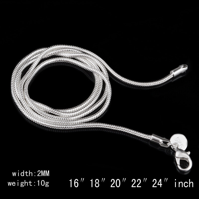 Chaîne serpent plaquée 2mm (16 "18" 20 "22" 24 pouces), fermoir à homard pour collier, résultats de bijoux, vente en gros