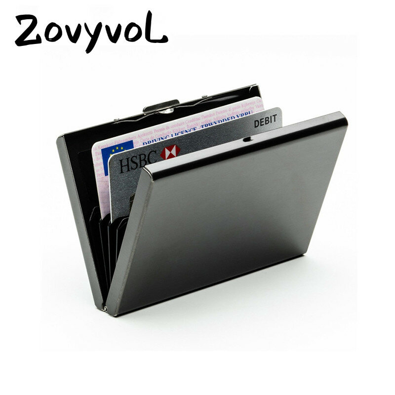 Zovyvol-carteira com porta-cartões de crédito, aço inoxidável, alumínio, case de metal, homens, negócios, mulheres, moedas, cartões, rfid