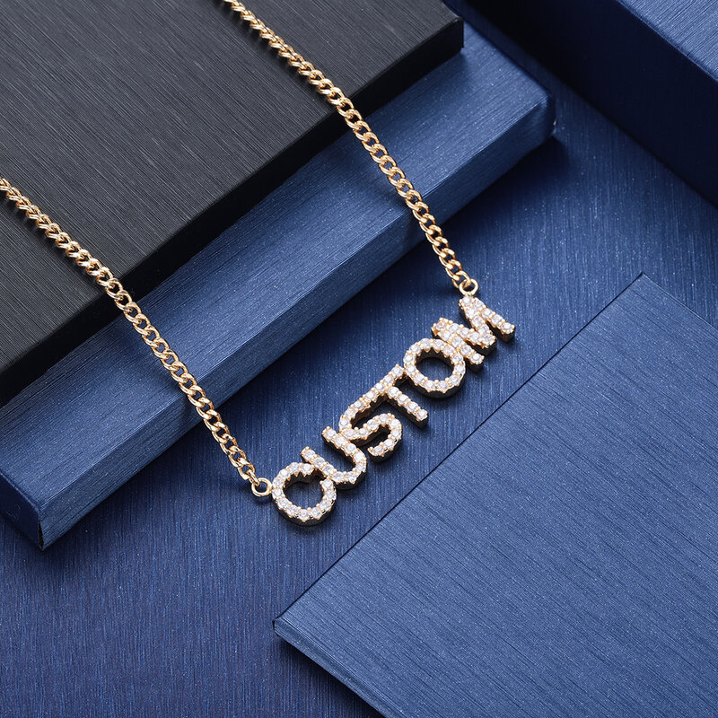 Duoying – collier avec pendentif en cristal pour femmes, chaîne en pierre de zircone, nom personnalisé, NLK90