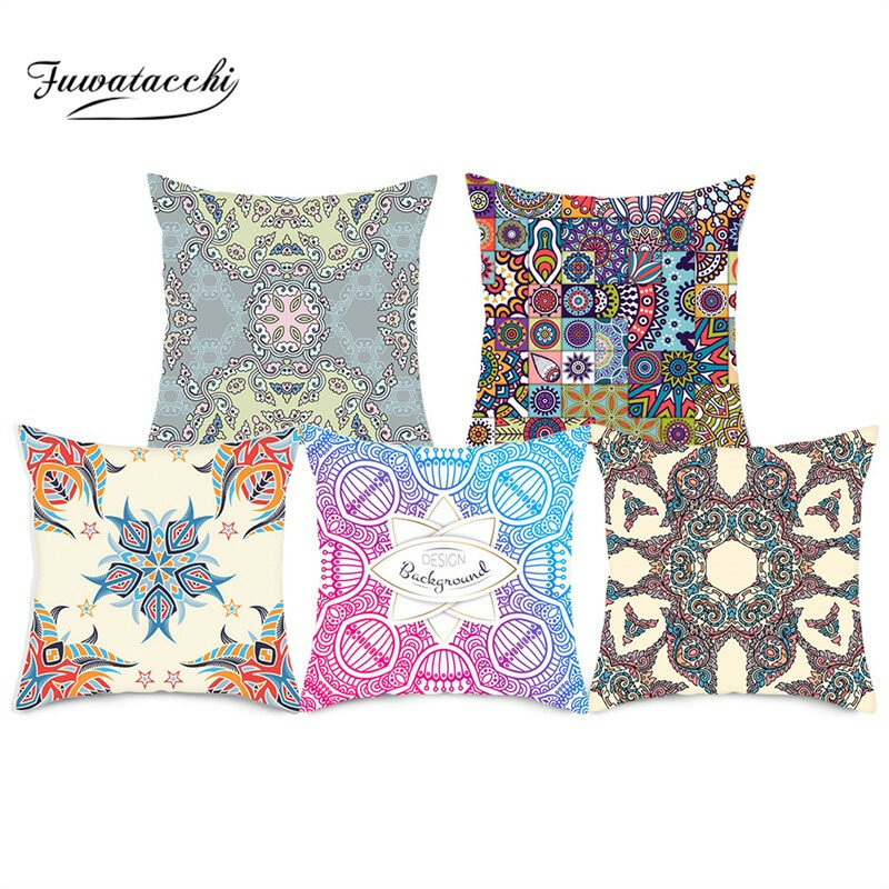 Fuwatacchi capas de almofadas decorativas, capas de algodão para decoração de carro e sofá, geométrica, cor impressa