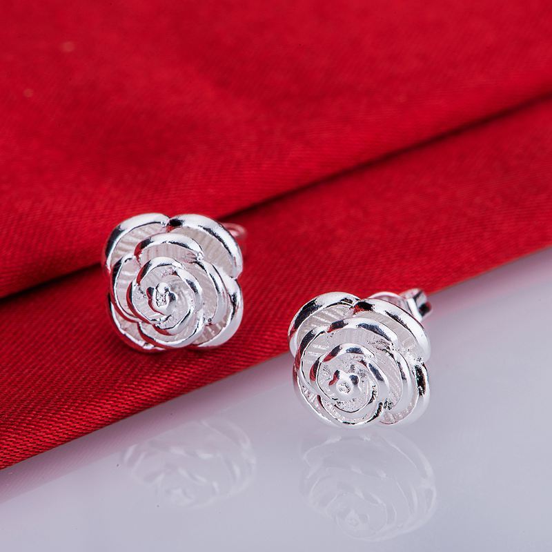 flower classic stacked silver plated earrings 925 jewelry for women silver earrings WXZNYDTL