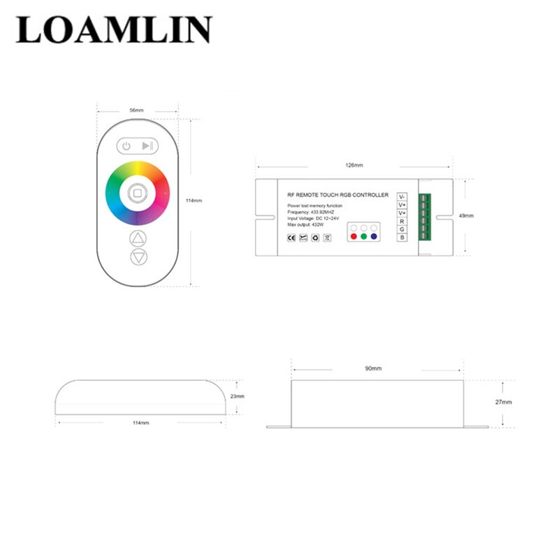 GT-666-8 RF Afstandsbediening Touch LED Controller RGB Controller LED Dimmer DC12-24V 6Ax3Channel 18A Voor 5050 3528 RGB LED Strip
