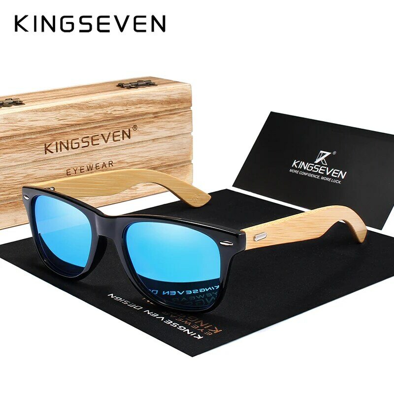 KINGSEVEN-نظارات شمسية مستقطبة من الخيزران ، نظارات شمسية للرجال والنساء ، تصميم عتيق ، عدسات عاكسة