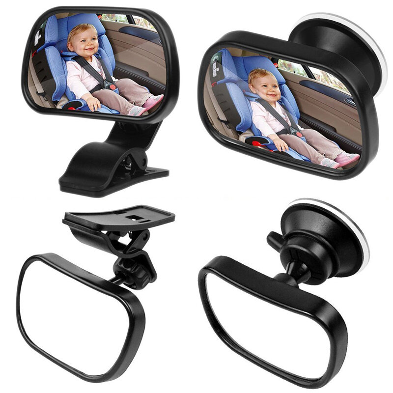2 in 1 미니 어린이 후면 볼록 거울, 자동차 뒷좌석 아기 거울 조정 가능한 자동 키즈 모니터 안전 자동차 백미러