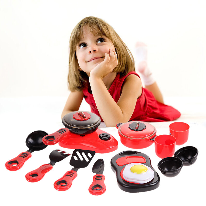 Ensemble de jouets de cuisine pour enfants, jouet de cuisine en plastique, bricolage beauté, jeu de rôle, ensemble de jouets éducatifs pour enfants, rouge, rose
