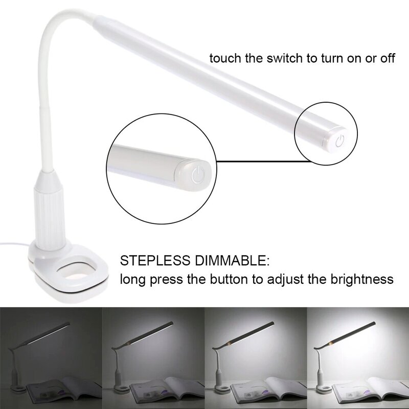 Lâmpada led dobrável para proteção dos olhos, 5w, 24 leds, controle por sensor de toque, lâmpada de mesa