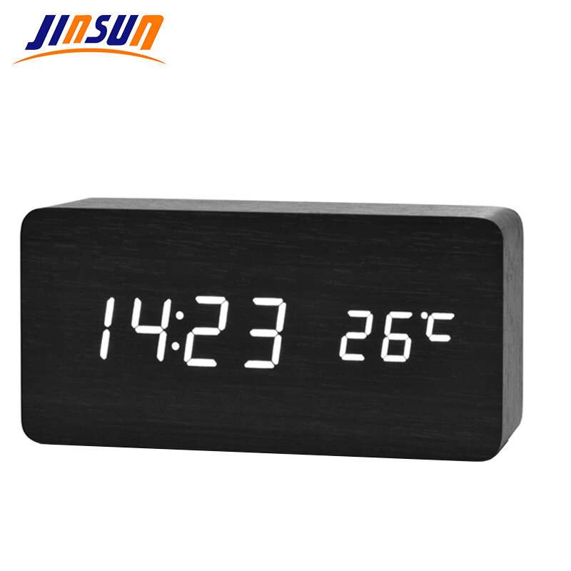 JINSUN sveglia a LED ora/data/temperatura orologi da tavolo digitali in legno di bambù con Display a LED orologi da tavolo digitali da tavolo