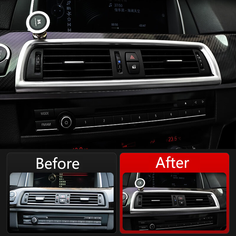 Akcesoria do BMW serii 5 F10 F18 2011-17 wewnętrzna dźwignia zmiany biegów klimatyzacja Panel CD podłokietnik drzwi pokrywa tapicerka naklejki samochodowe