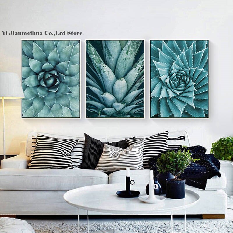 캔버스 페인팅 거실 cuadros decoracion 북유럽 포스터 녹색 알로에 즙이 많은 식물 modern minimalist modular pictures