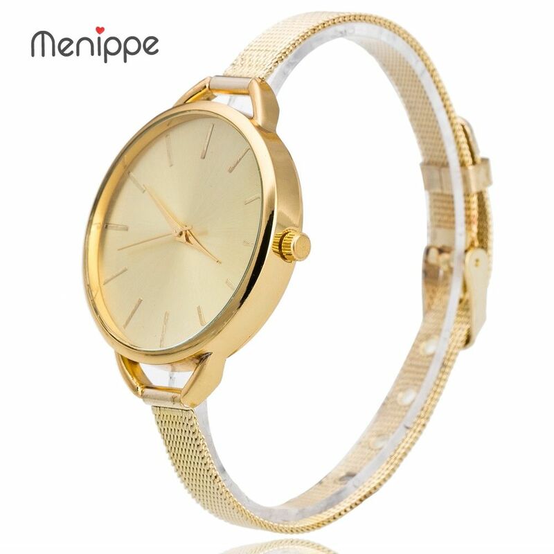 Relógio de pulso feminino dourado, relógio elegante com pulseira fina dourada social para mulheres 2020