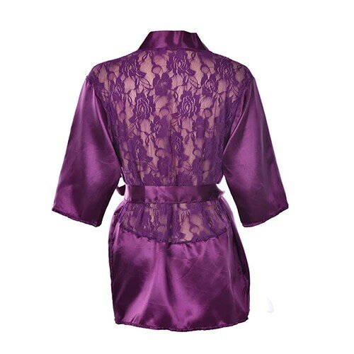 2021 New Hot Sexy Lingerie Silk Lace Black Kimono Intimate Sleepwear Robe Night Gown Black Purple Colors