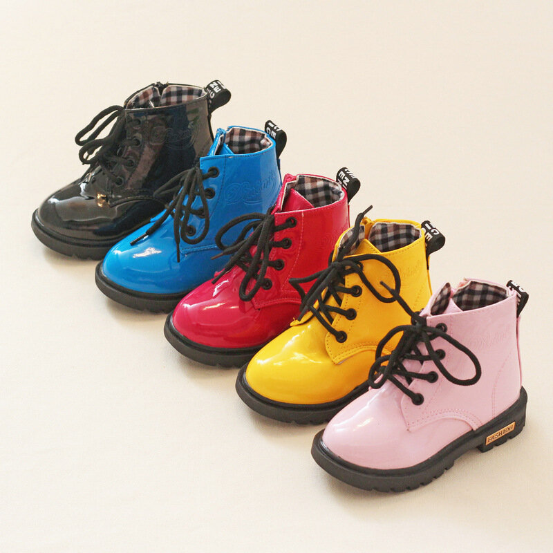 Hot sale Children Martin Boots PU Leather Waterproof Kids Snow Boots Brand Boys Fashion Girls Sneakers Rubber Boots